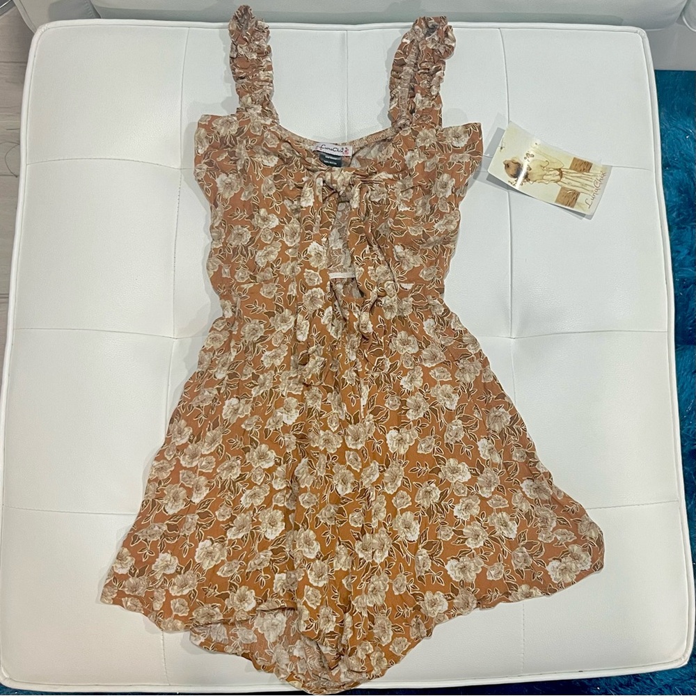 NWT Avail in XS & Med - Summer Floral Dress Romper Orange Rust Brown Shorts